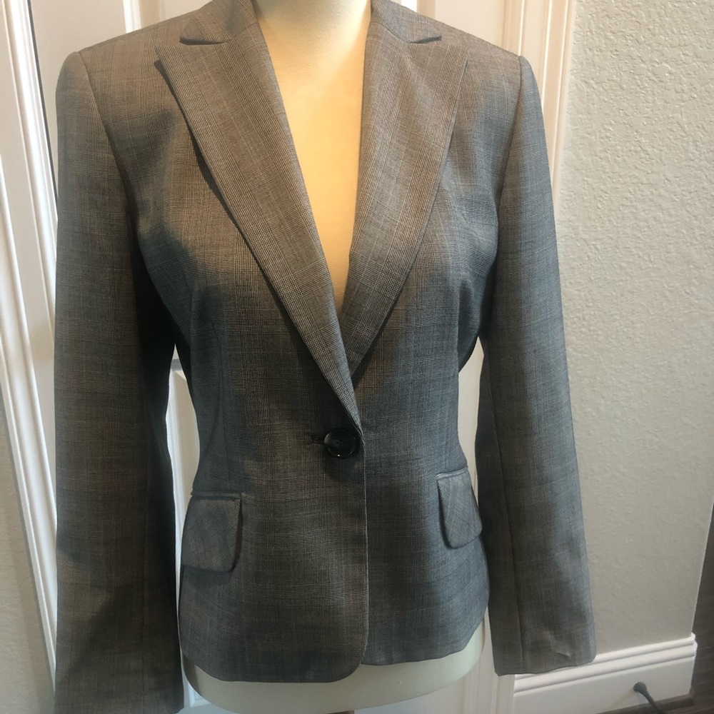 Gray/light blue pin striped suit jacket